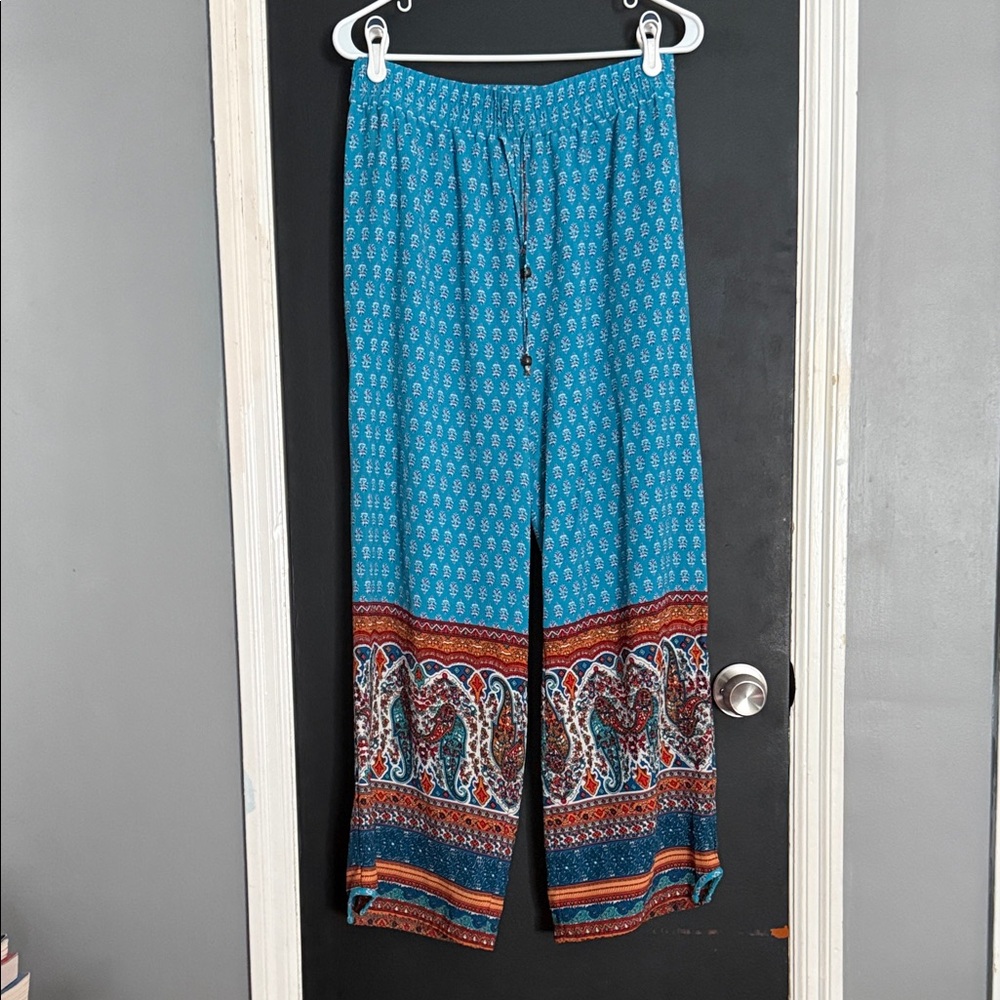 Easel Casual Elastic Waist Boho Wide Leg Pants Vacation Size: L Inseam: 27”
